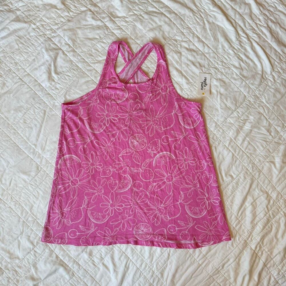 Rumi + Ryder girls xl 16 18 pink Floral  flowy tank‎ top 100% cotton fruit